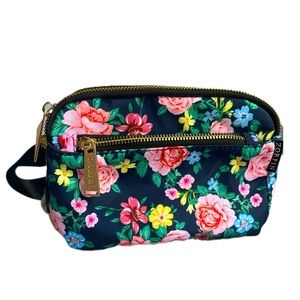 Zorfin Navy Blue Floral Two Pocket Fanny Pack with Gold Accents